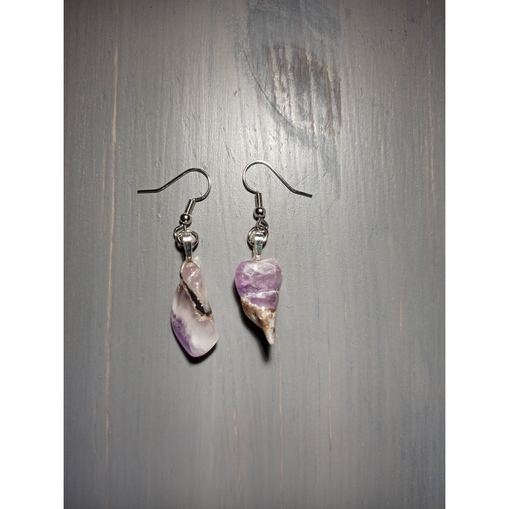 Banded Amethyst Earrings Nickel Free Purple Chevron Crystal Raw Stone‎ Dangle